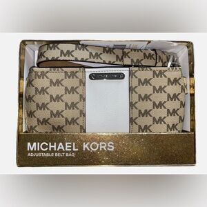 NWT MICHAEL KORS Blossom Adjustable Center Stripe Belt Bag Khaki/Vanilla L/XL